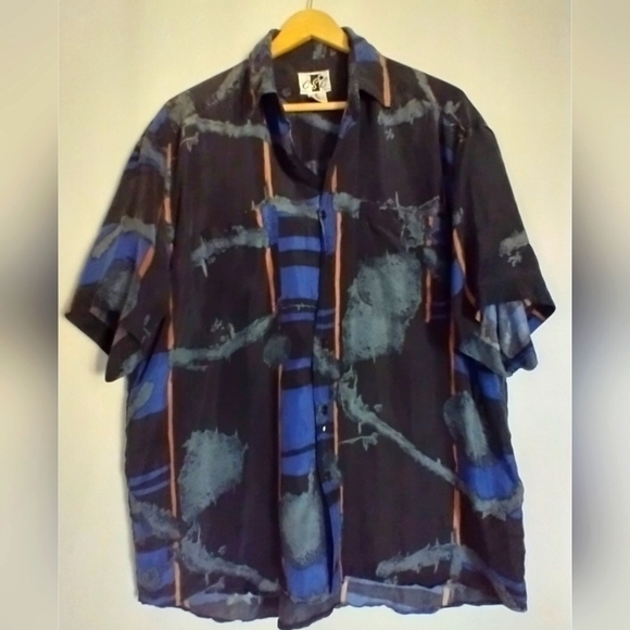 100% Silk Men"s Graphic Vintage Geometric Blouse Shirt Size Medium CSC - Picture 7 of 7